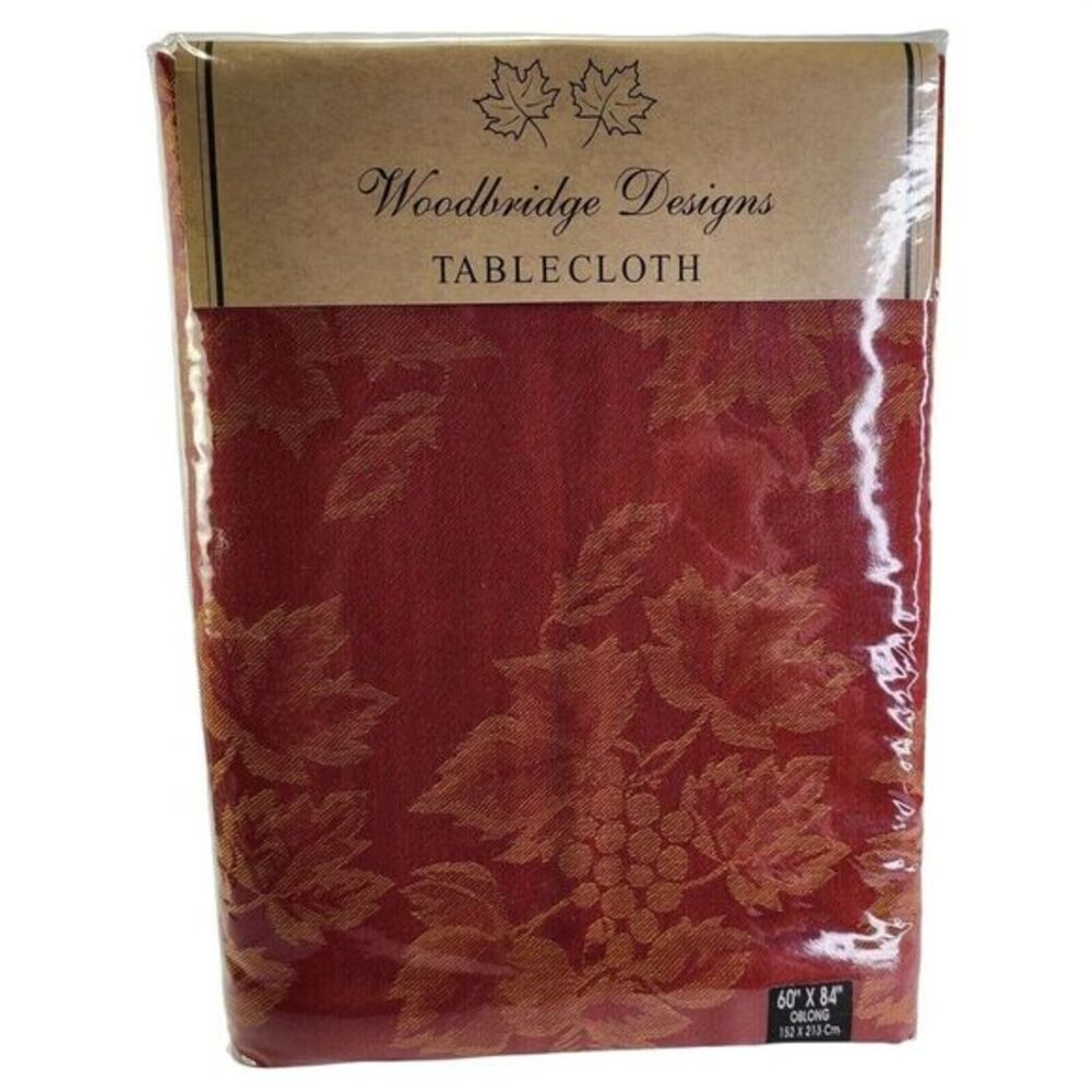 Woodbridge Designs Autumn Tablecloth Dark Orange Fall Leaves‎ 60 x 84 Oblong New
